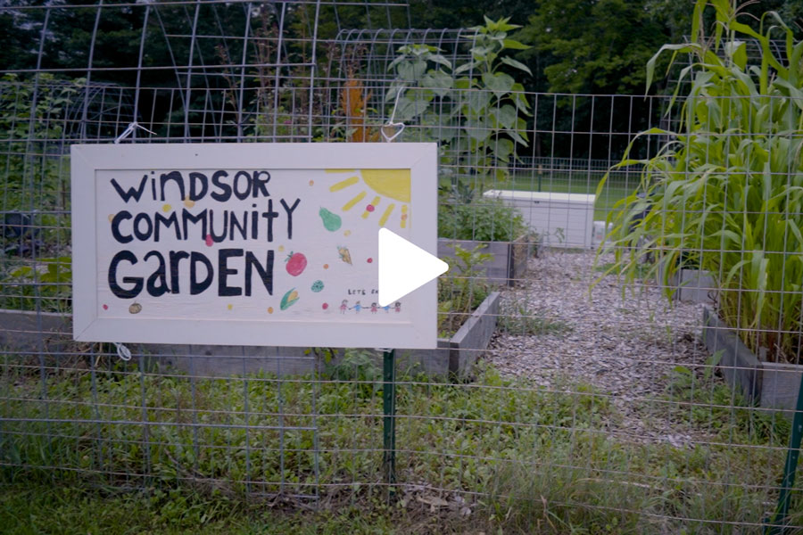 Click here: still shot of a promotional video with a play button on it